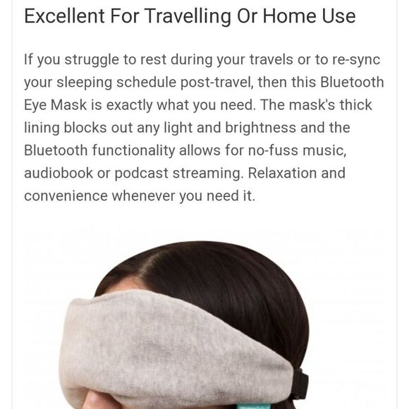 Bluetooth Music Sleep Mask Eyemask Built in Headphones in line remote grey - Picture 4 of 16